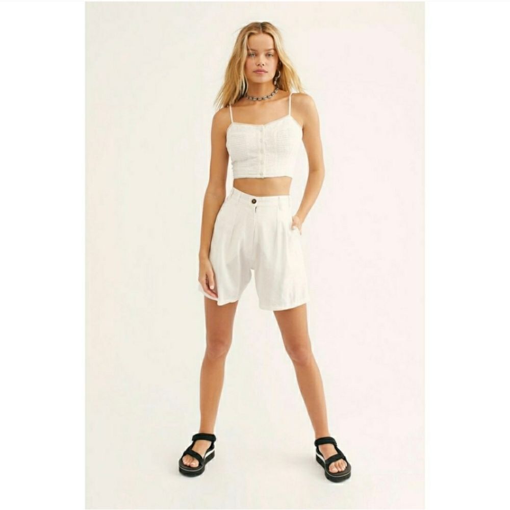 Jen's Pirate Booty Blossom High Waisted Pleated Linen Blend Shorts White Small F